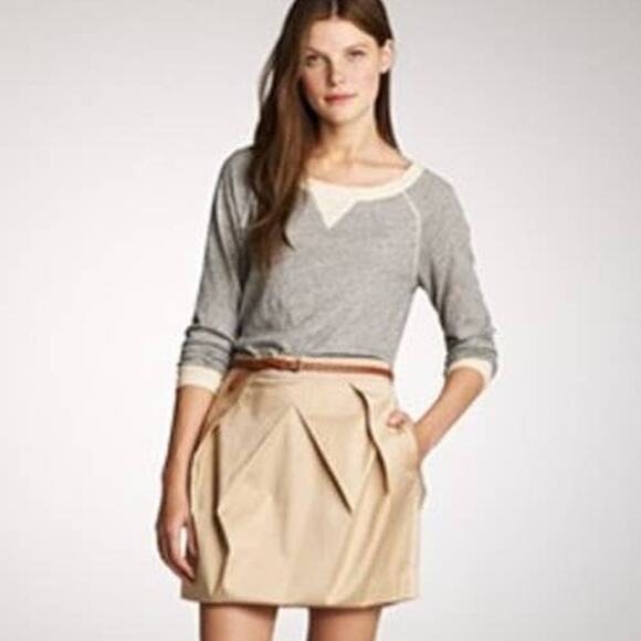 J. Crew Lunette Beechwood Tan Bubble Envelope Front Cotton Sateen Mini Skirt 10